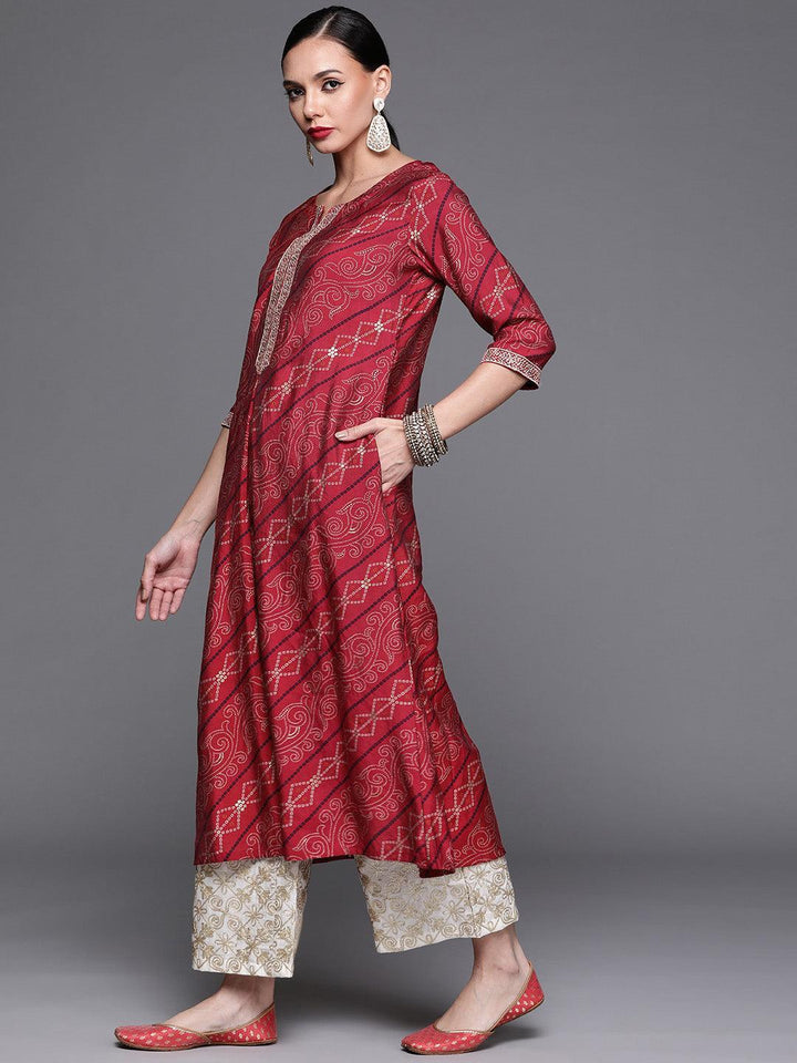 Pink Printed Chanderi Silk Kurta - ShopLibas