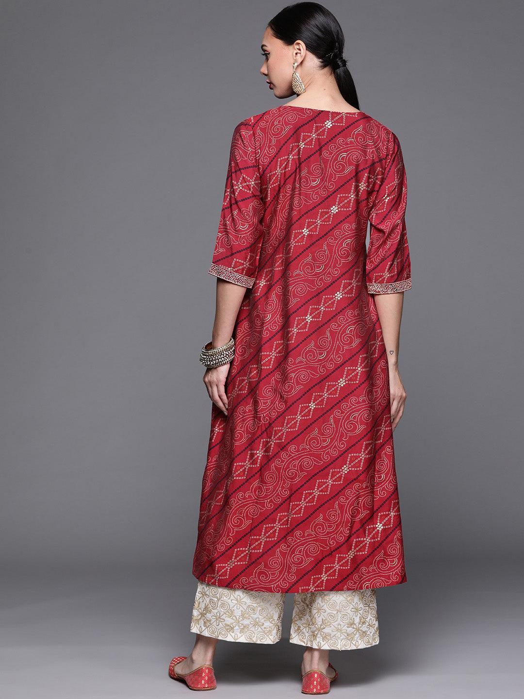 Pink Printed Chanderi Silk Kurta - ShopLibas