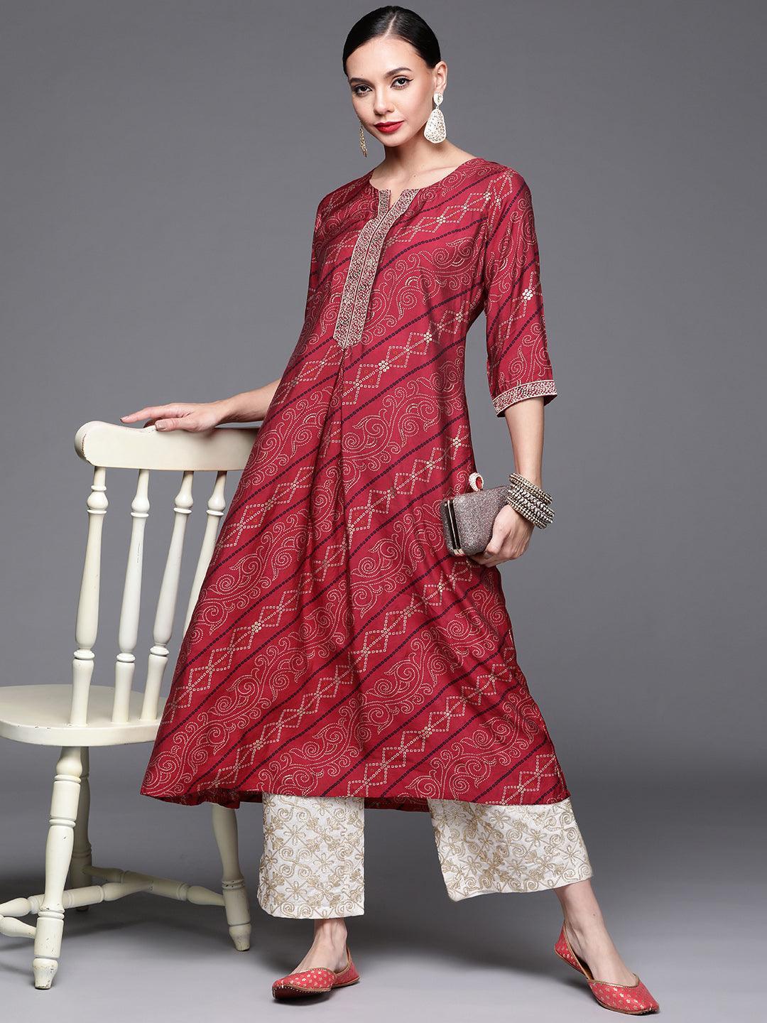 Pink Printed Chanderi Silk Kurta - ShopLibas