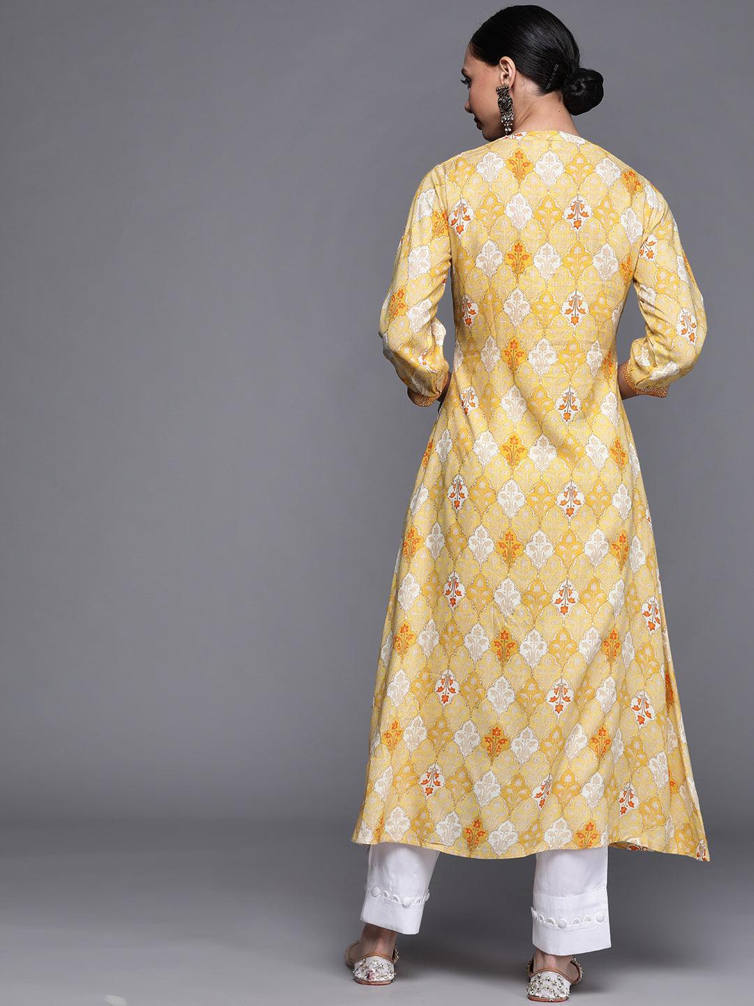 Yellow Printed Rayon Kurta