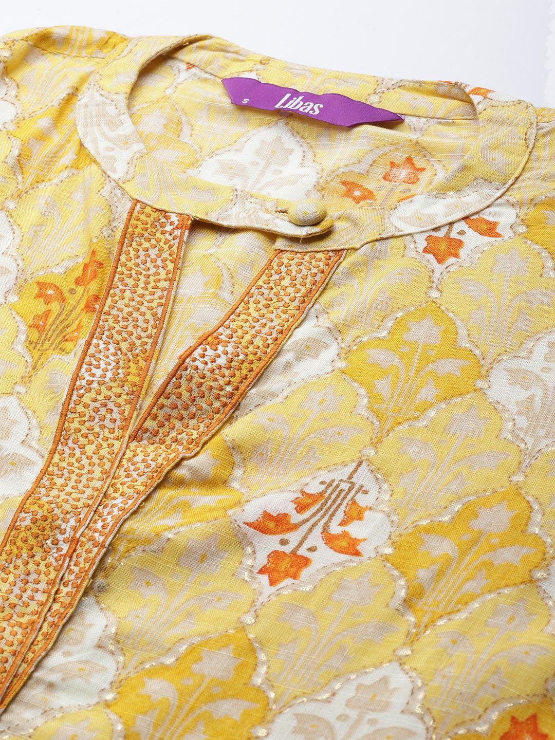 Yellow Printed Rayon Kurta