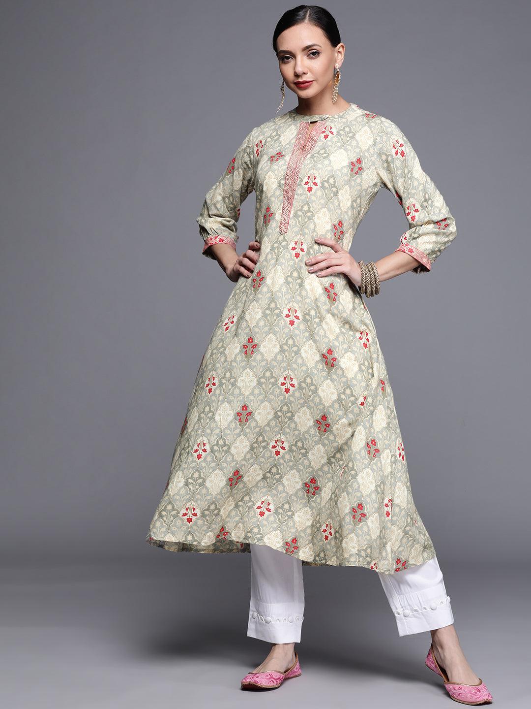 Grey Printed Rayon Kurta