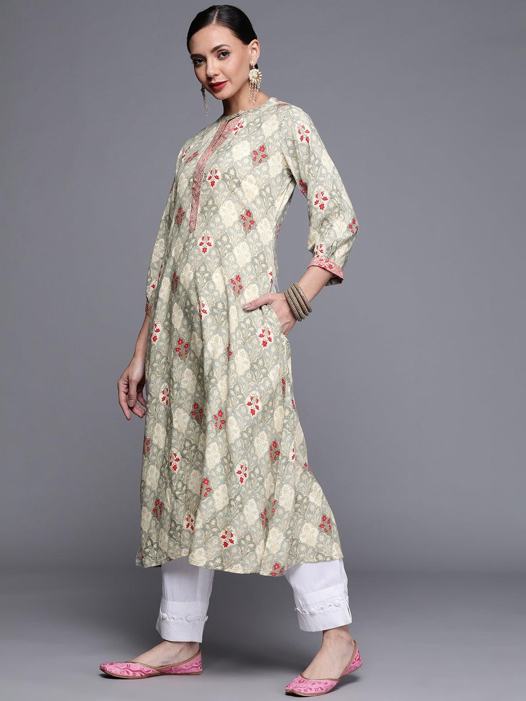 Grey Printed Rayon Kurta