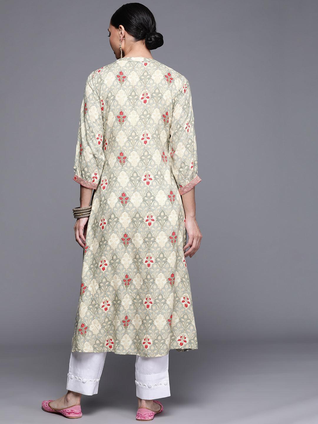 Grey Printed Rayon Kurta