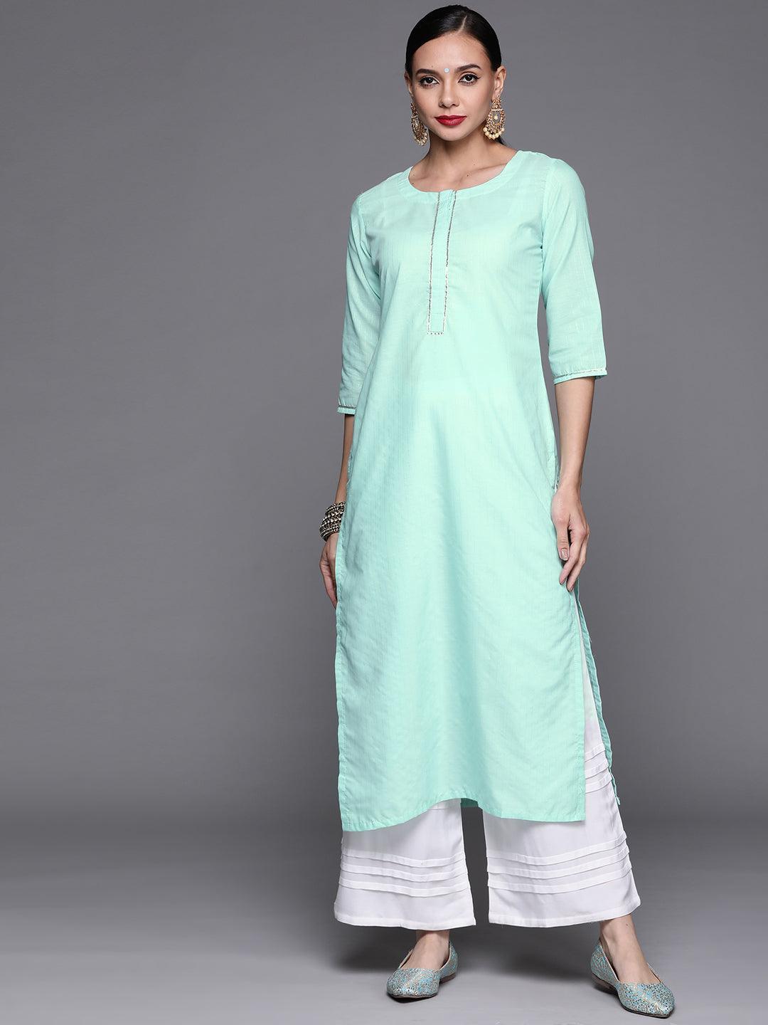 Blue Solid Cotton Kurta