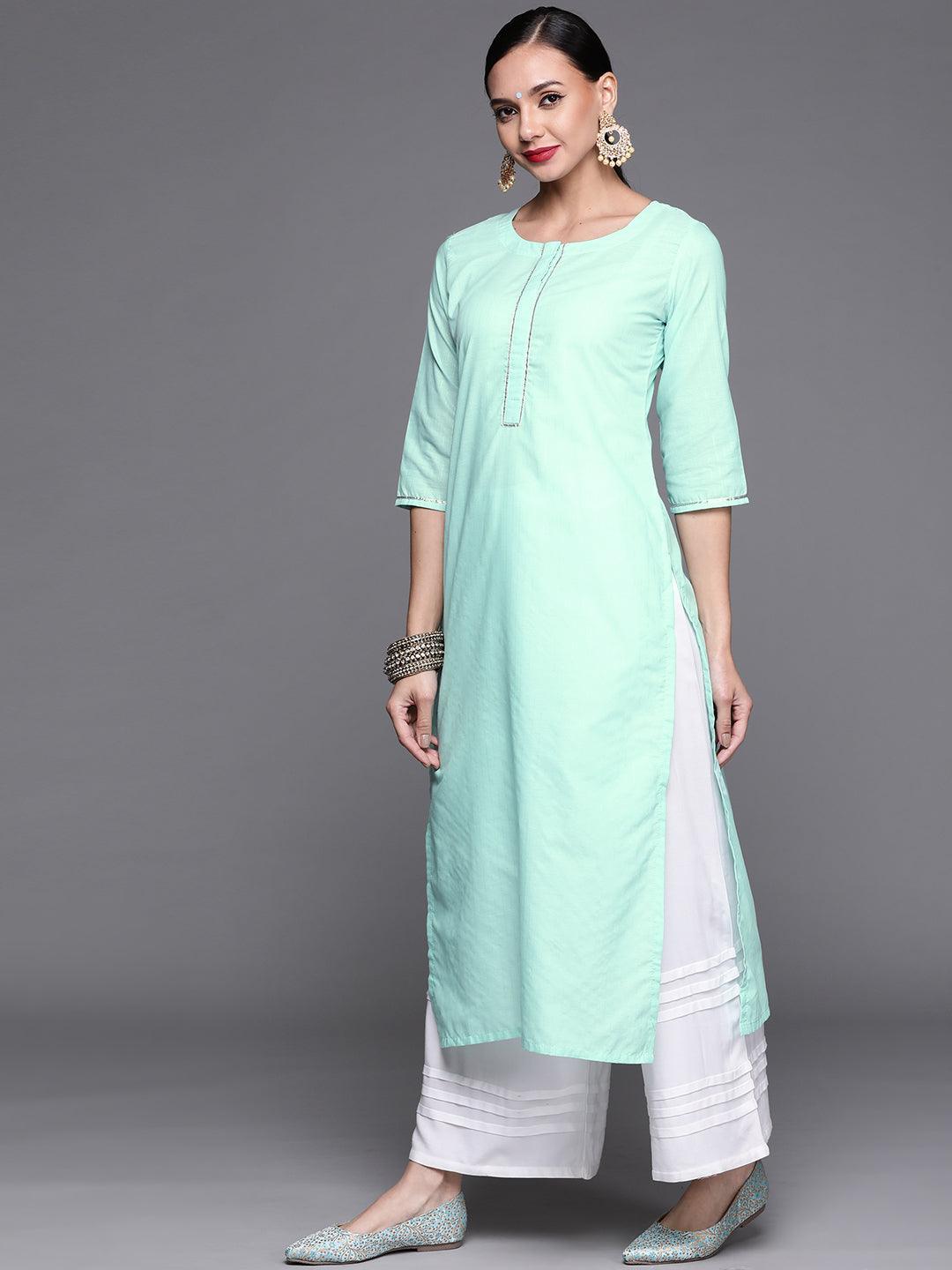 Blue Solid Cotton Kurta