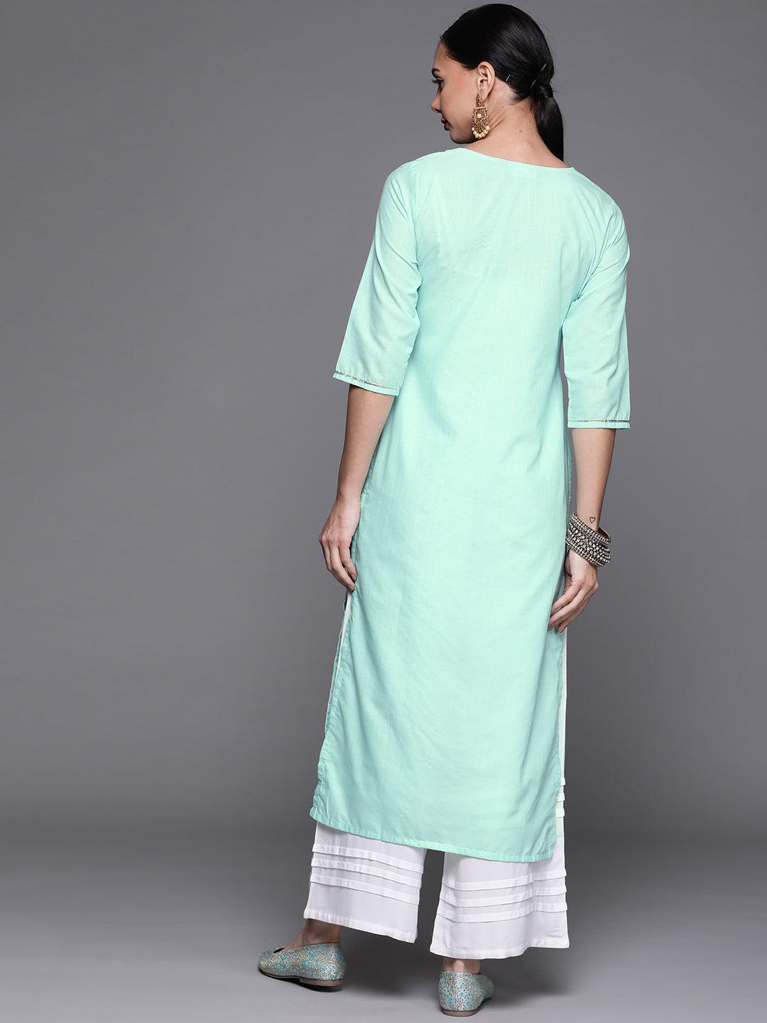 Blue Solid Cotton Kurta