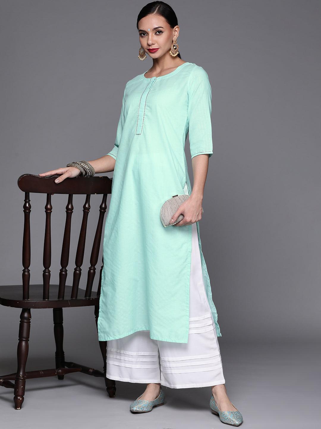 Blue Solid Cotton Kurta