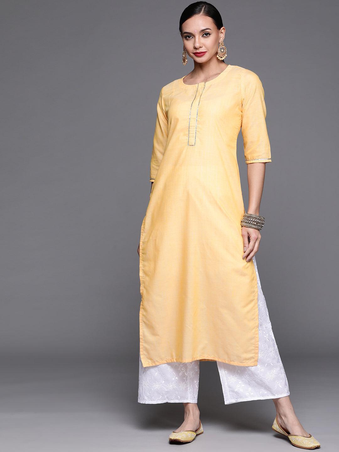 Yellow Solid Cotton Kurta