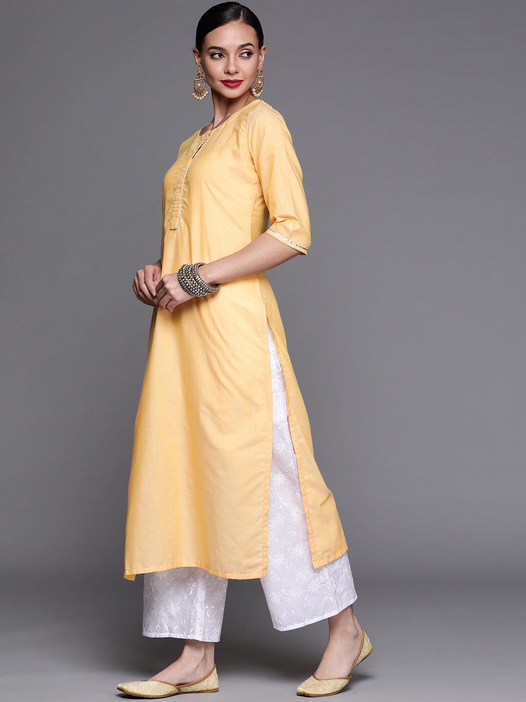 Yellow Solid Cotton Kurta