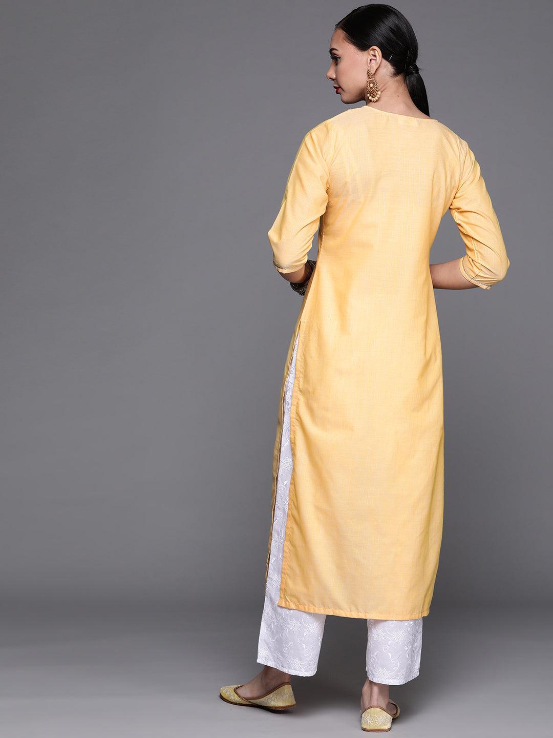 Yellow Solid Cotton Kurta