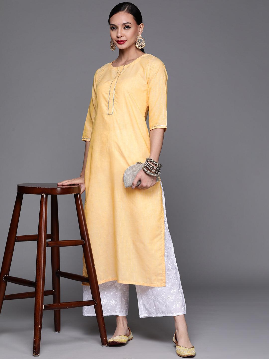 Yellow Solid Cotton Kurta