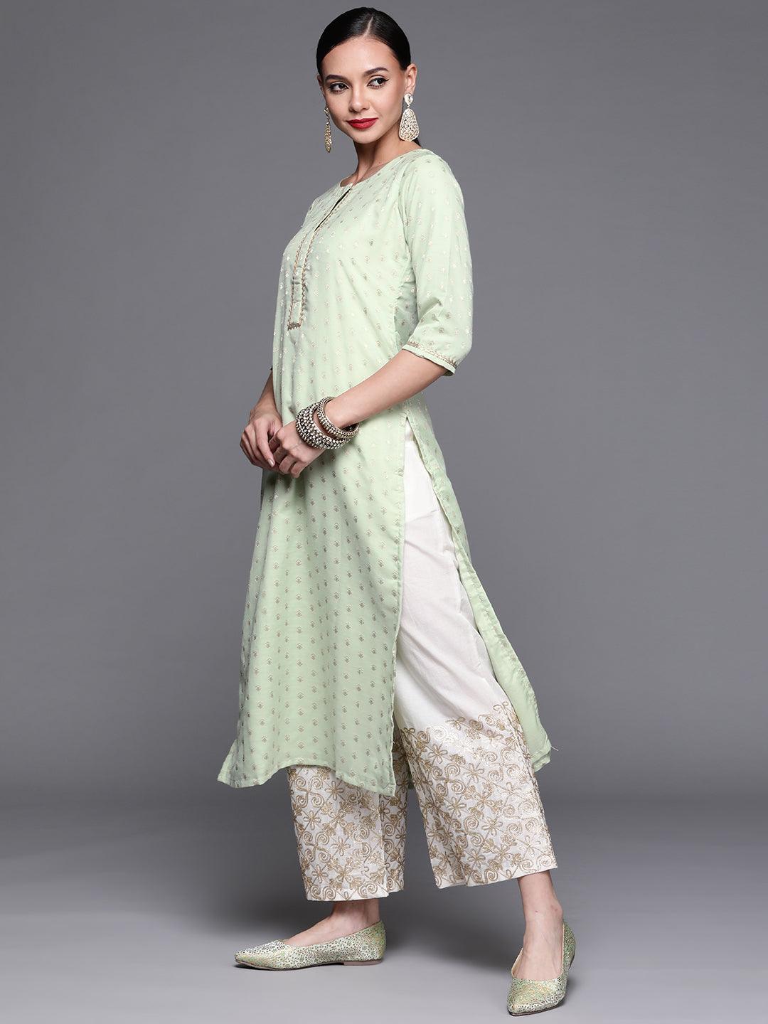 Green Woven Design Chanderi Silk Kurta