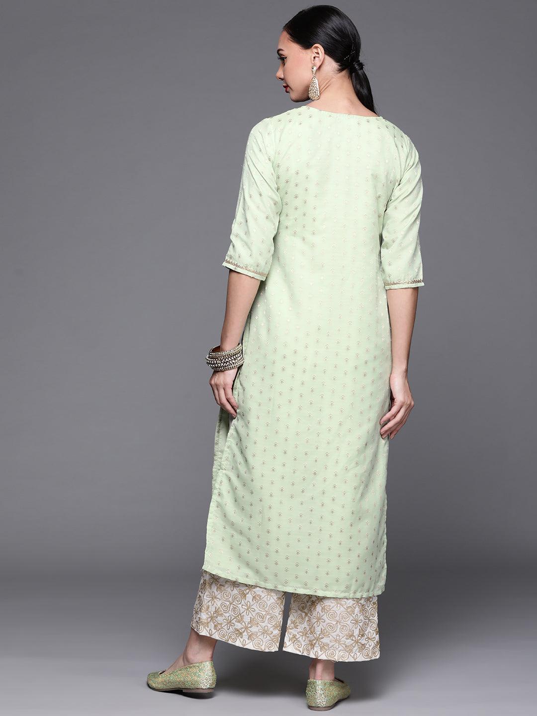 Green Woven Design Chanderi Silk Kurta