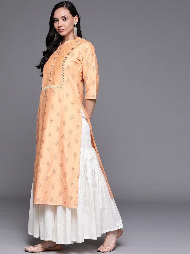 Orange Printed Chanderi Silk Kurta - ShopLibas