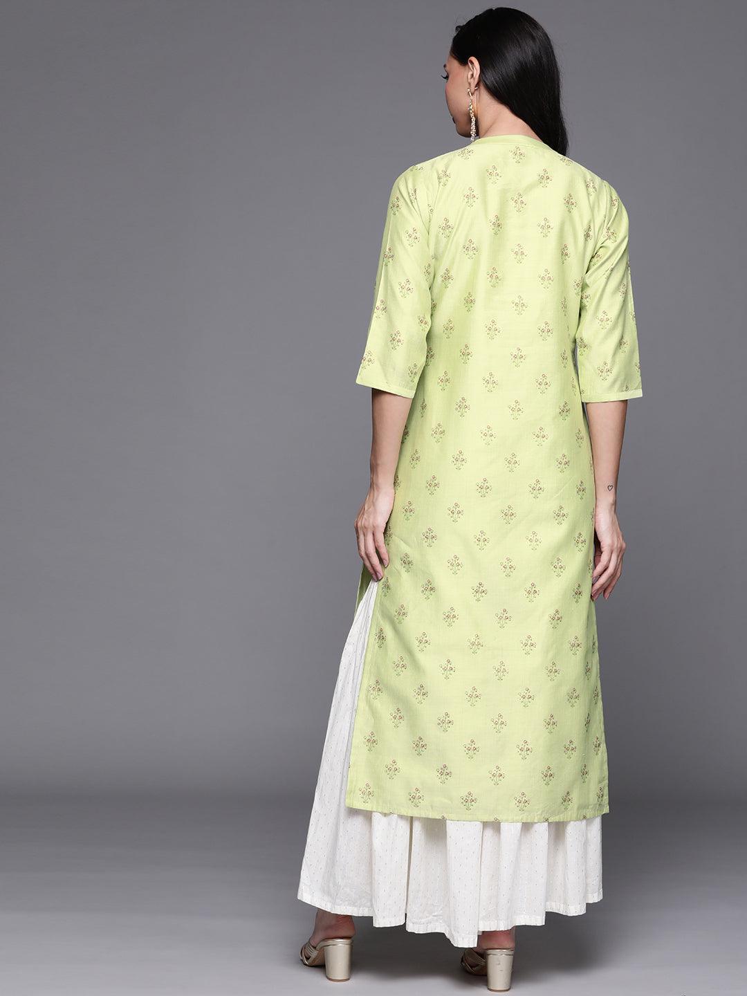 Green Printed Chanderi Silk Kurta