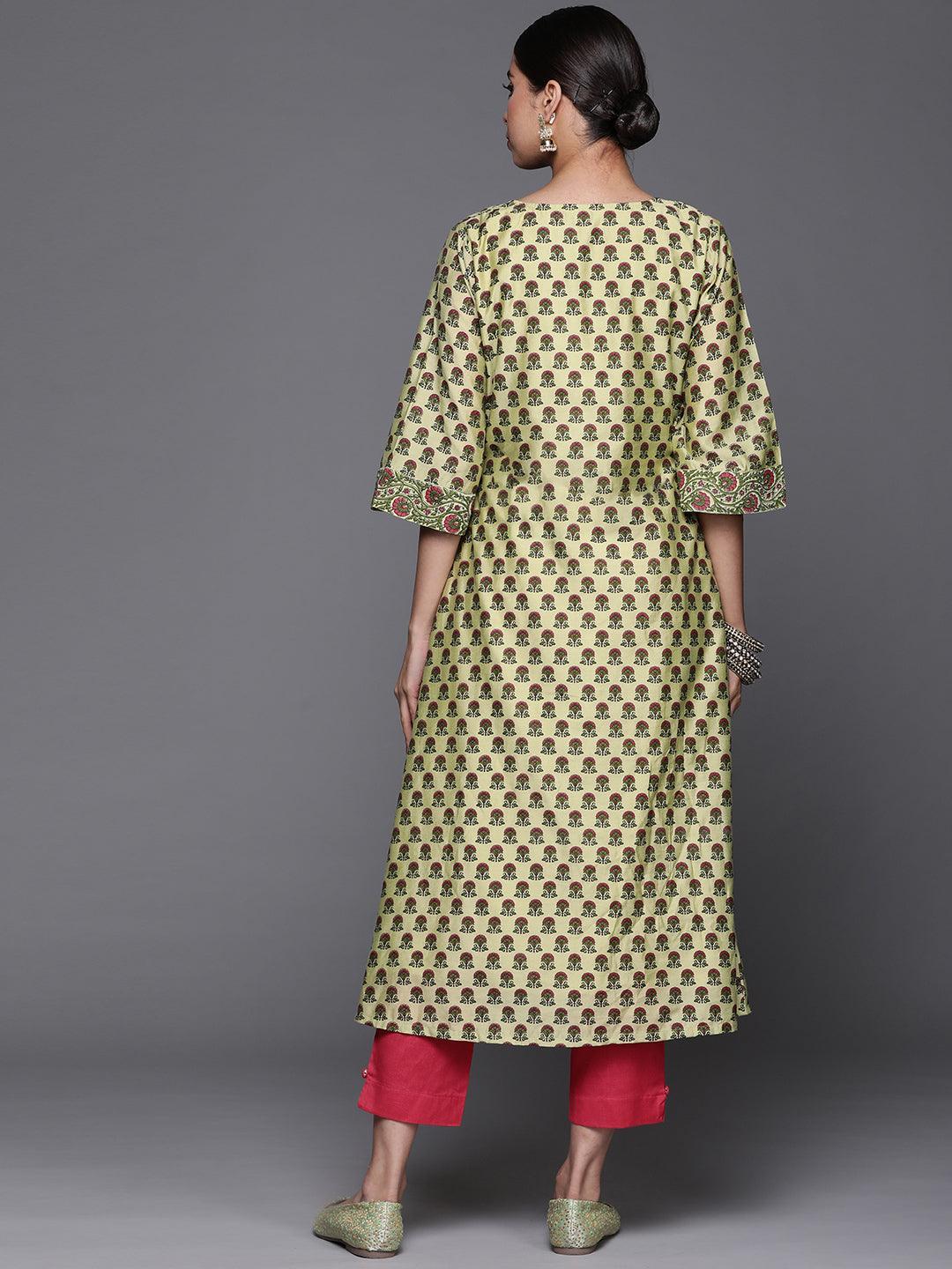 Green Printed Chanderi Silk Kurta