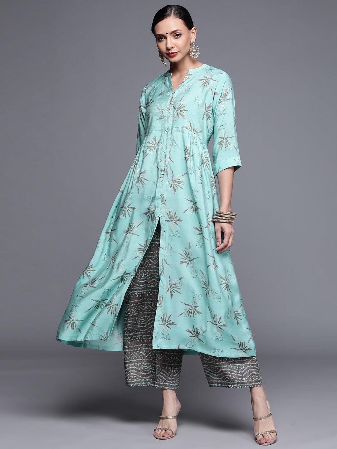 Blue Printed Chanderi Silk Kurta