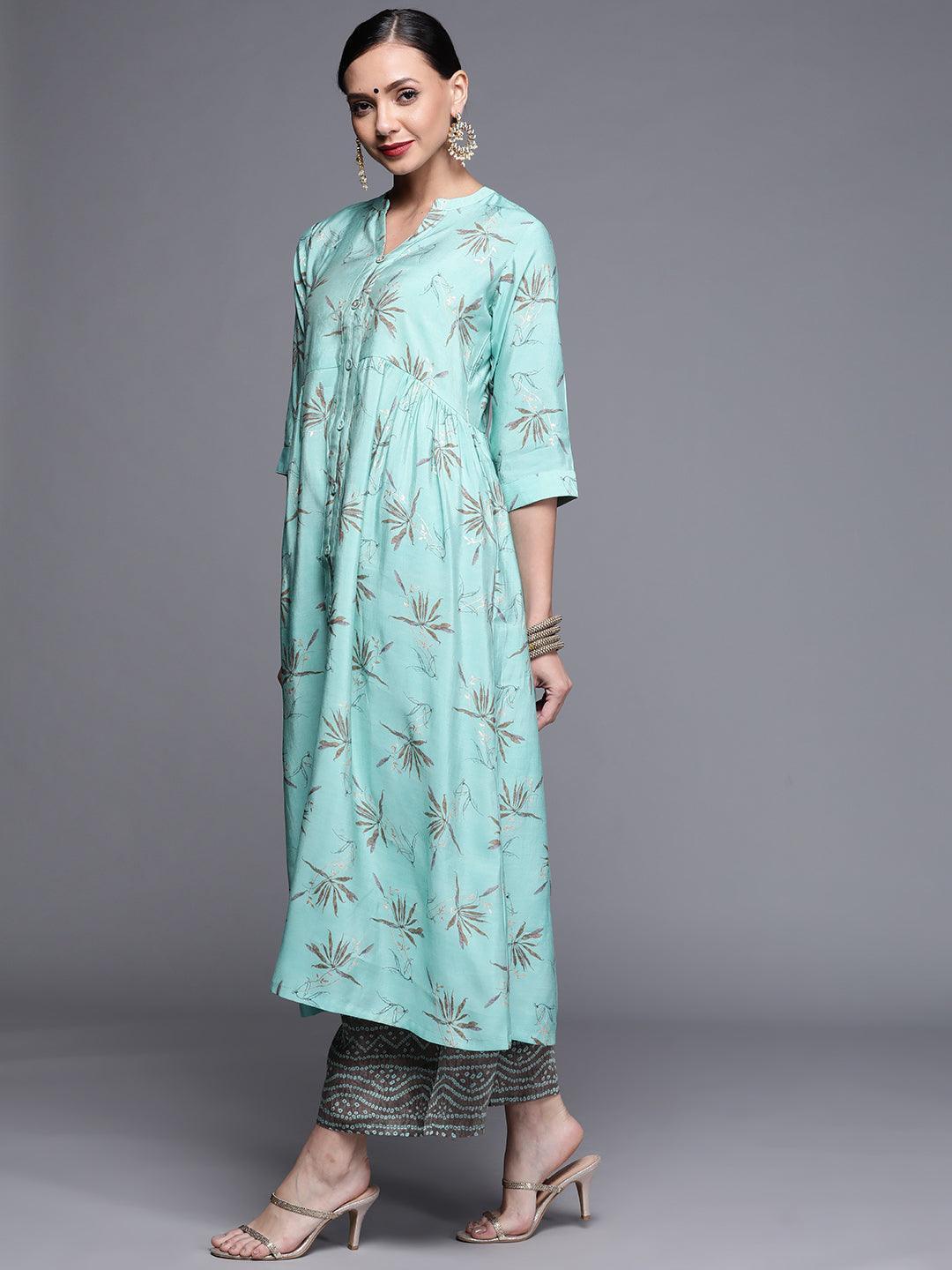 Blue Printed Chanderi Silk Kurta