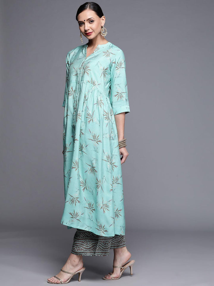 Blue Printed Chanderi Silk Kurta - ShopLibas