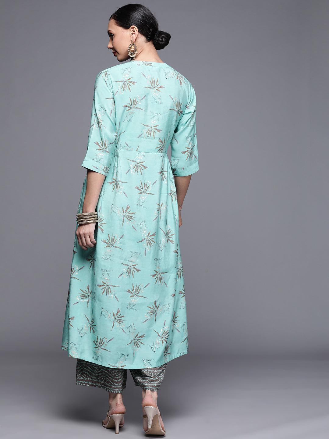 Blue Printed Chanderi Silk Kurta