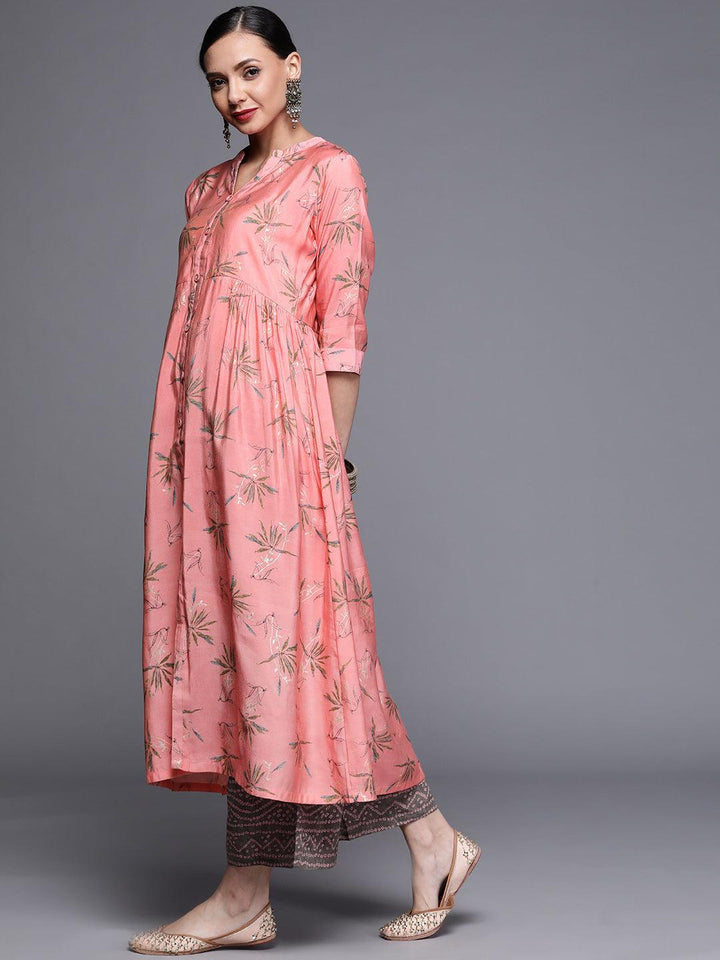 Pink Printed Chanderi Silk Kurta - ShopLibas