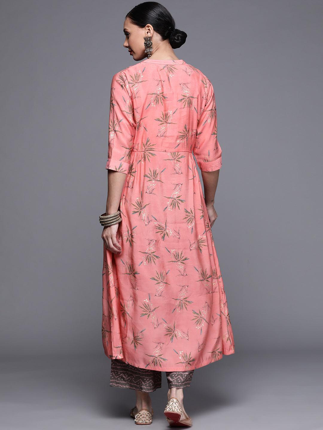 Pink Printed Chanderi Silk Kurta