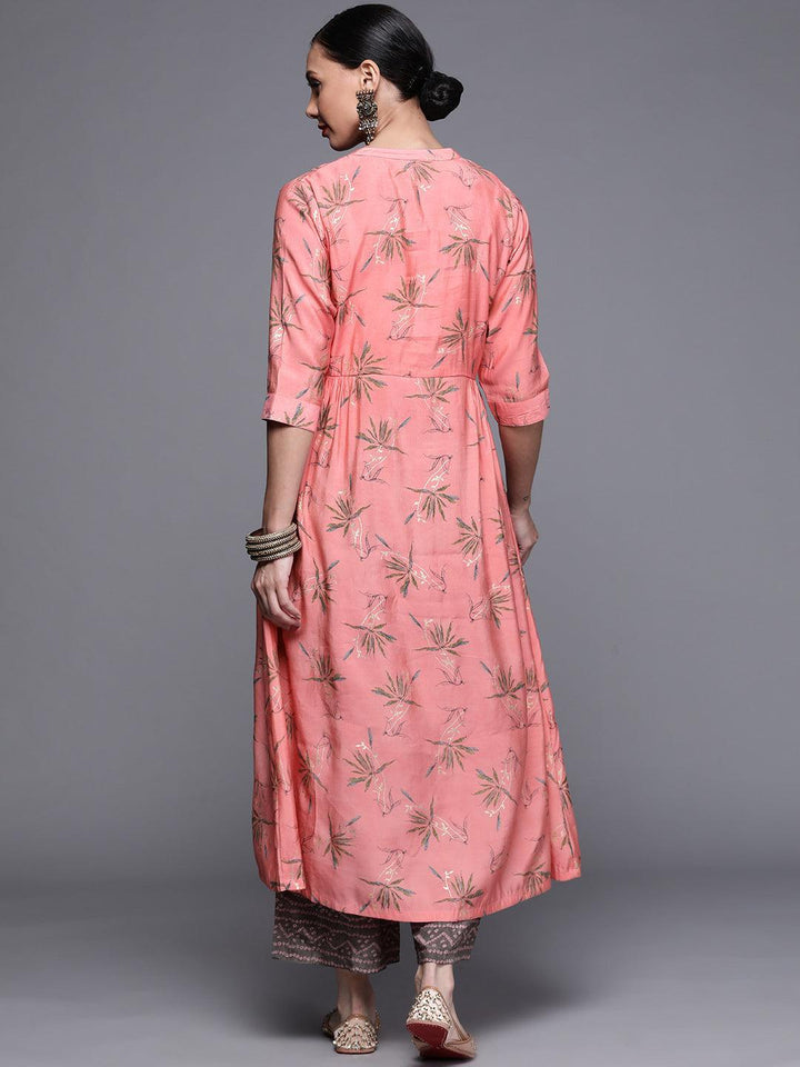 Pink Printed Chanderi Silk Kurta - ShopLibas