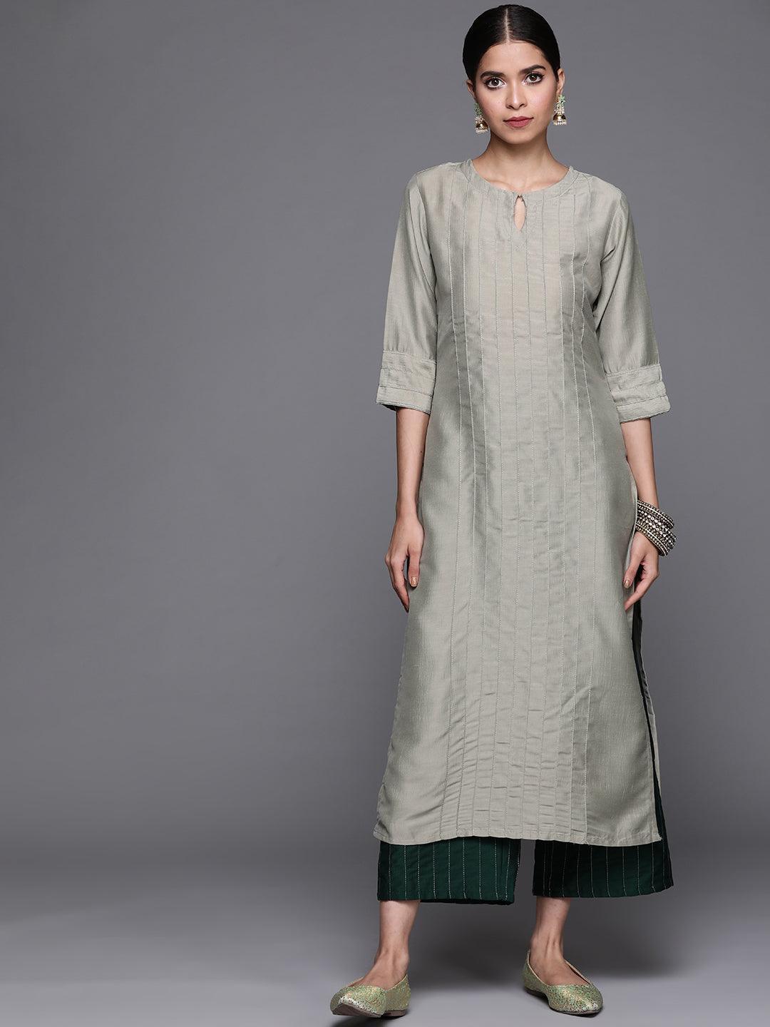 Green Solid Chanderi Silk Kurta - ShopLibas