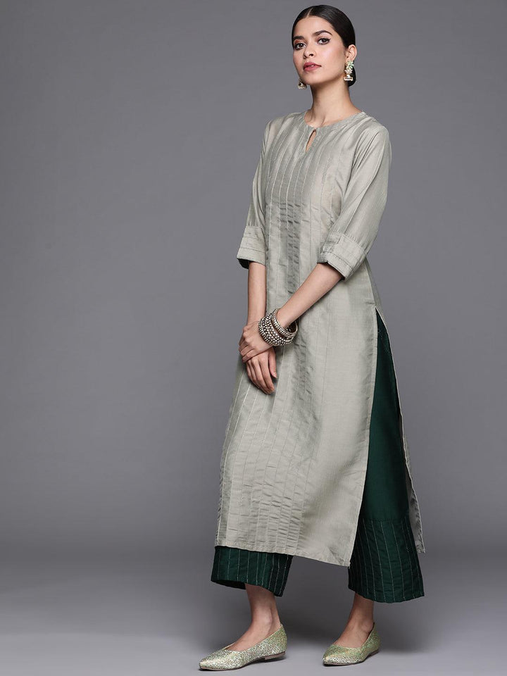 Green Solid Chanderi Silk Kurta - ShopLibas