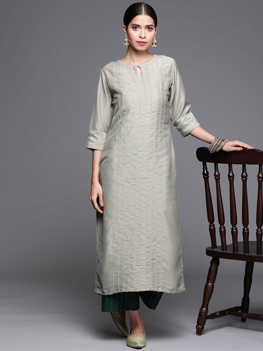 Green Solid Chanderi Silk Kurta - ShopLibas