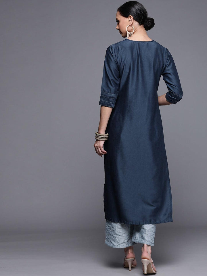 Blue Solid Chanderi Silk Kurta - ShopLibas