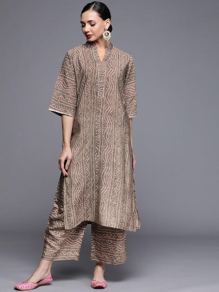 Brown Printed Chanderi Silk Kurta - ShopLibas