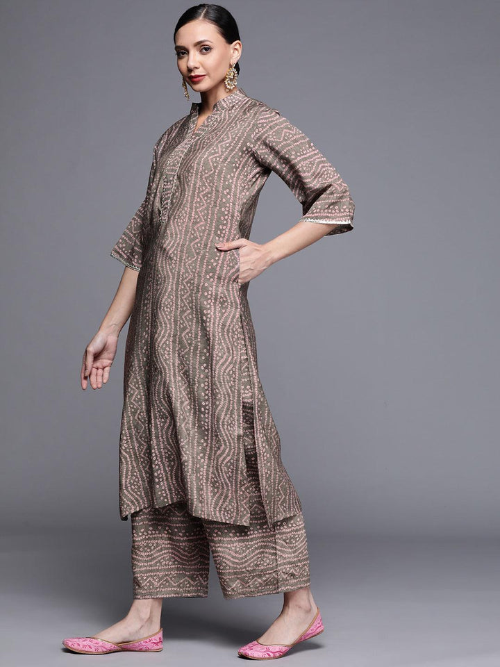 Brown Printed Chanderi Silk Kurta - ShopLibas