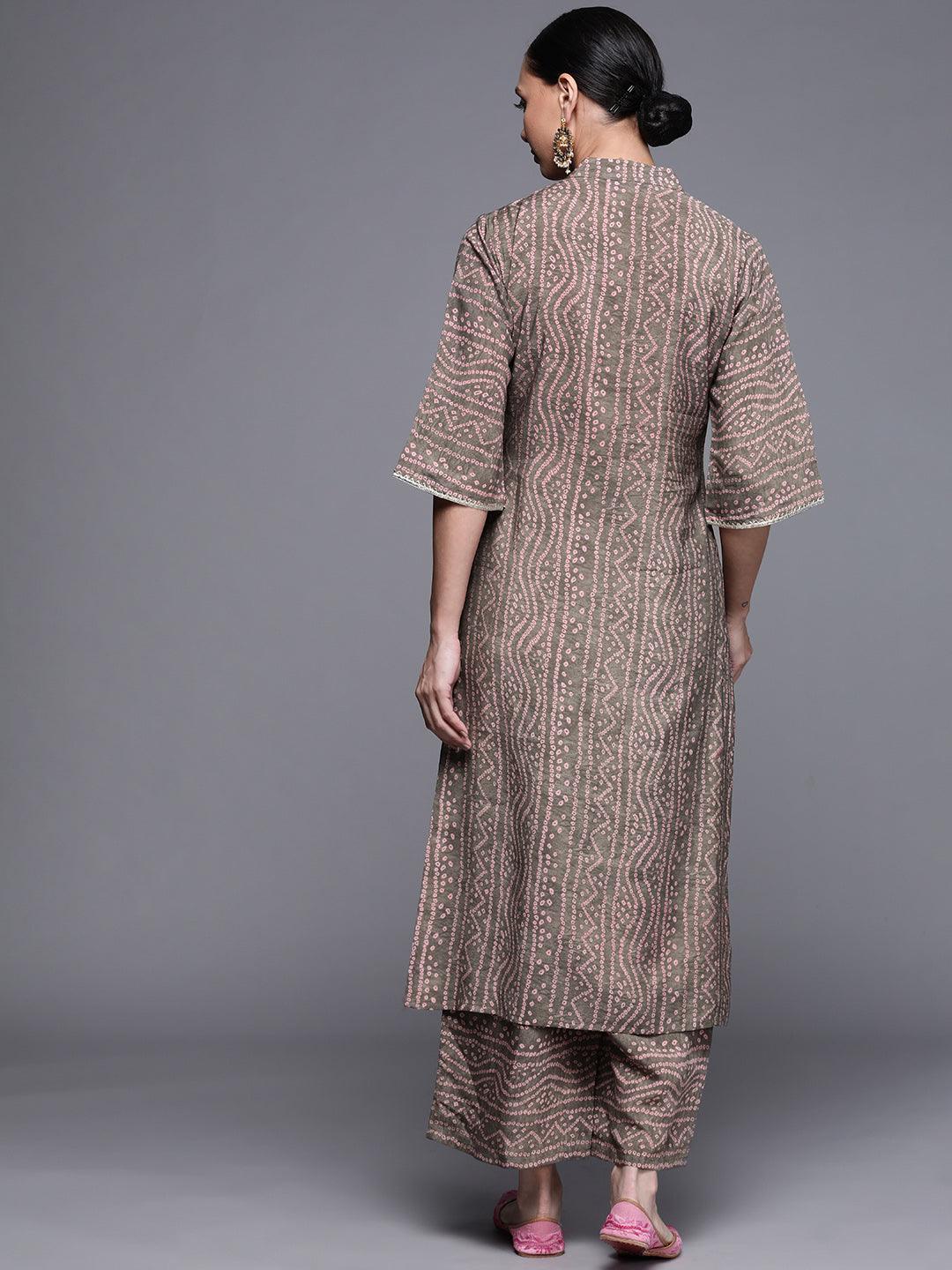 Brown Printed Chanderi Silk Kurta - ShopLibas