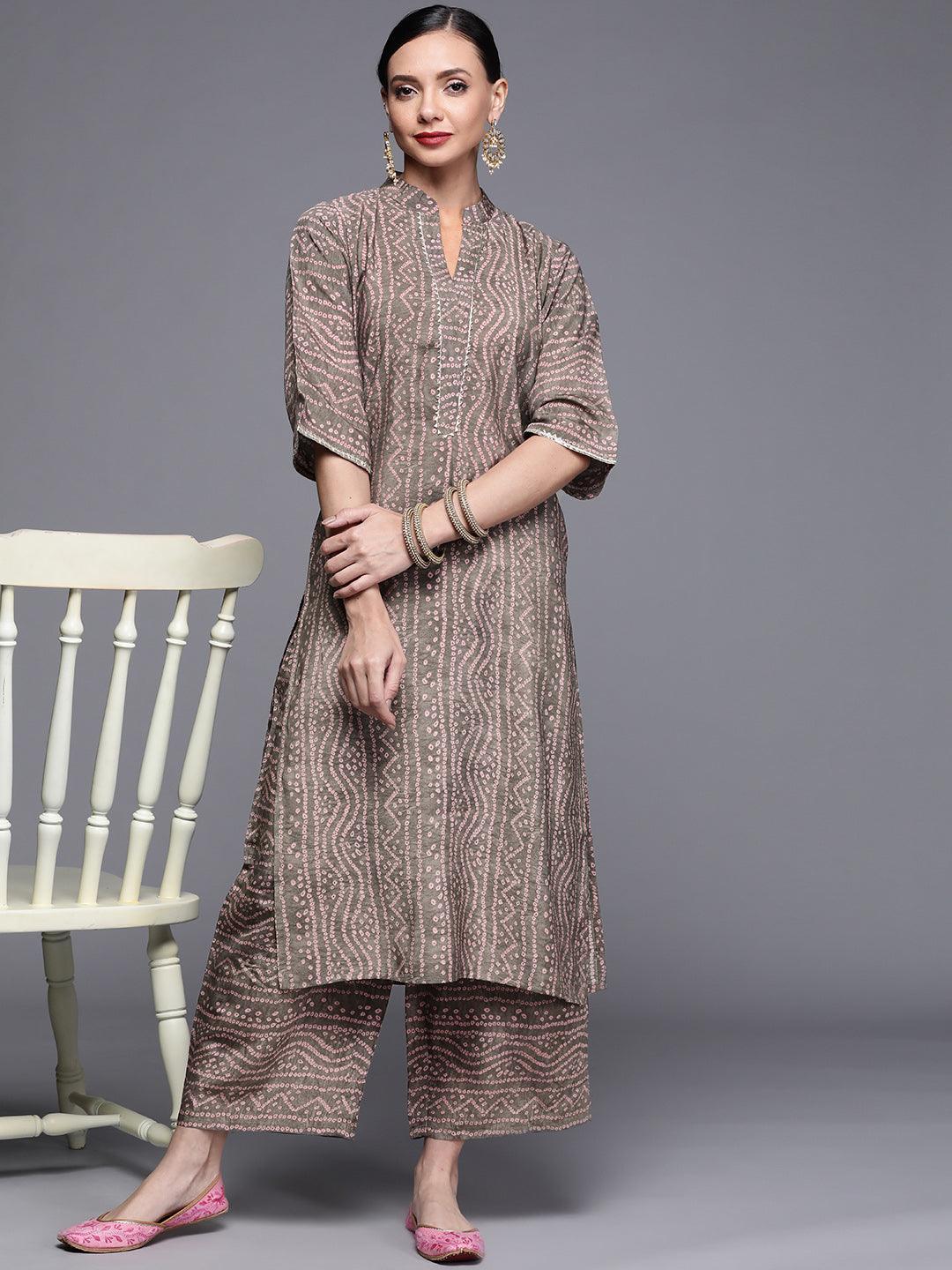 Brown Printed Chanderi Silk Kurta - ShopLibas