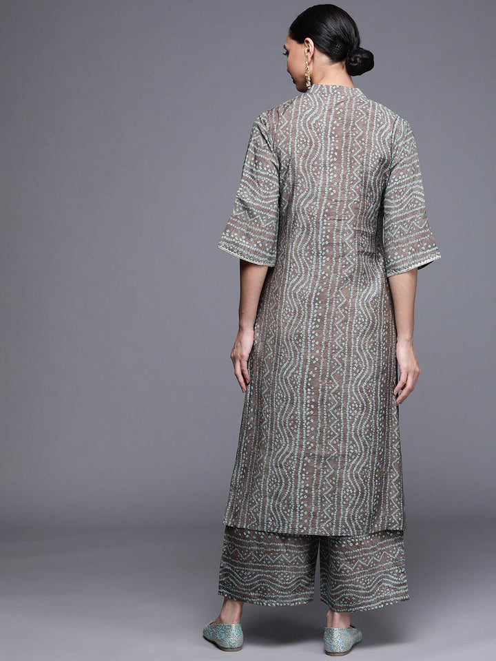 Grey Printed Chanderi Silk Kurta - ShopLibas