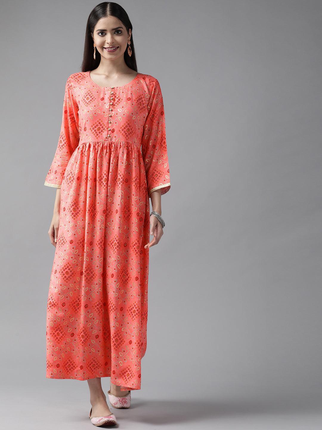 Pink Printed Rayon Maxi Dress