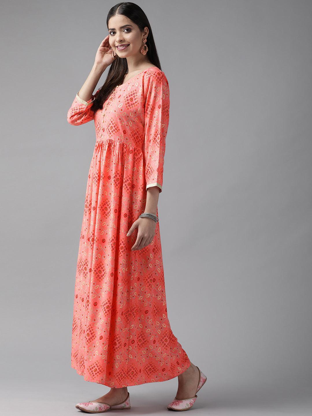 Pink Printed Rayon Maxi Dress