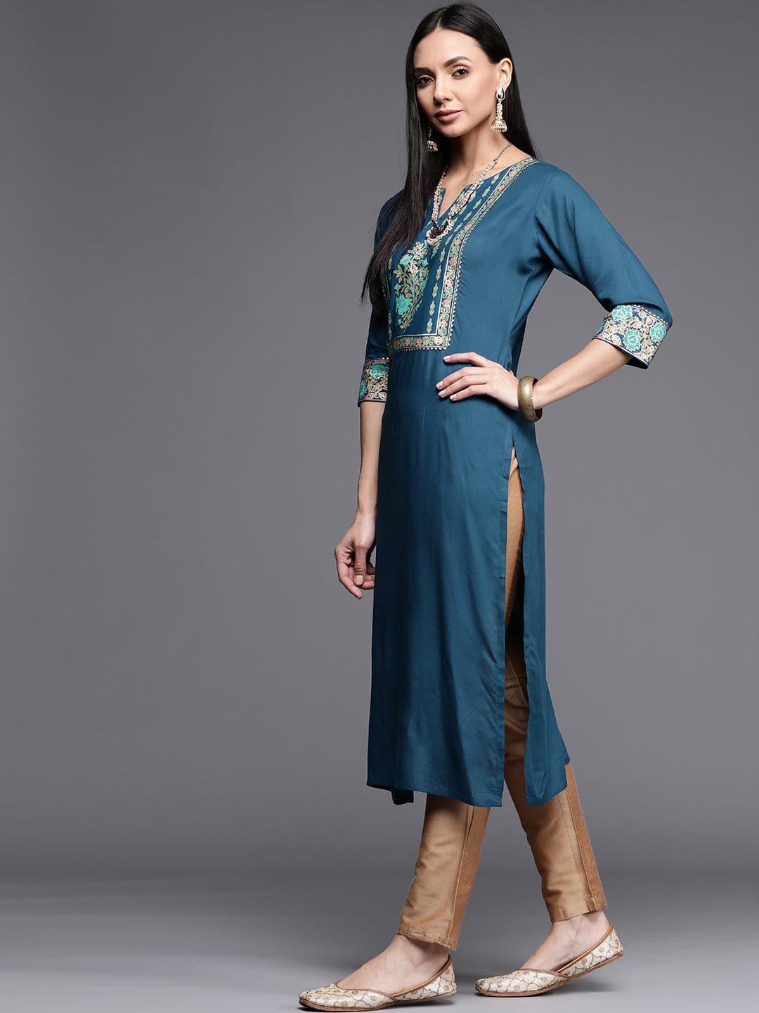 Blue Printed Rayon Kurta