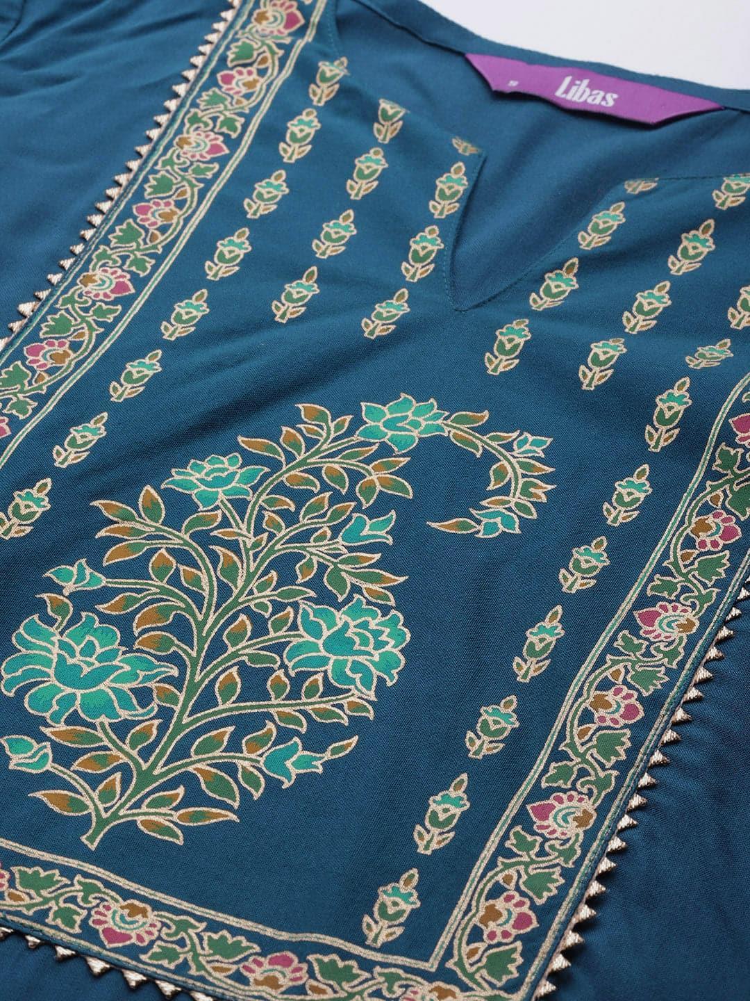 Blue Printed Rayon Kurta