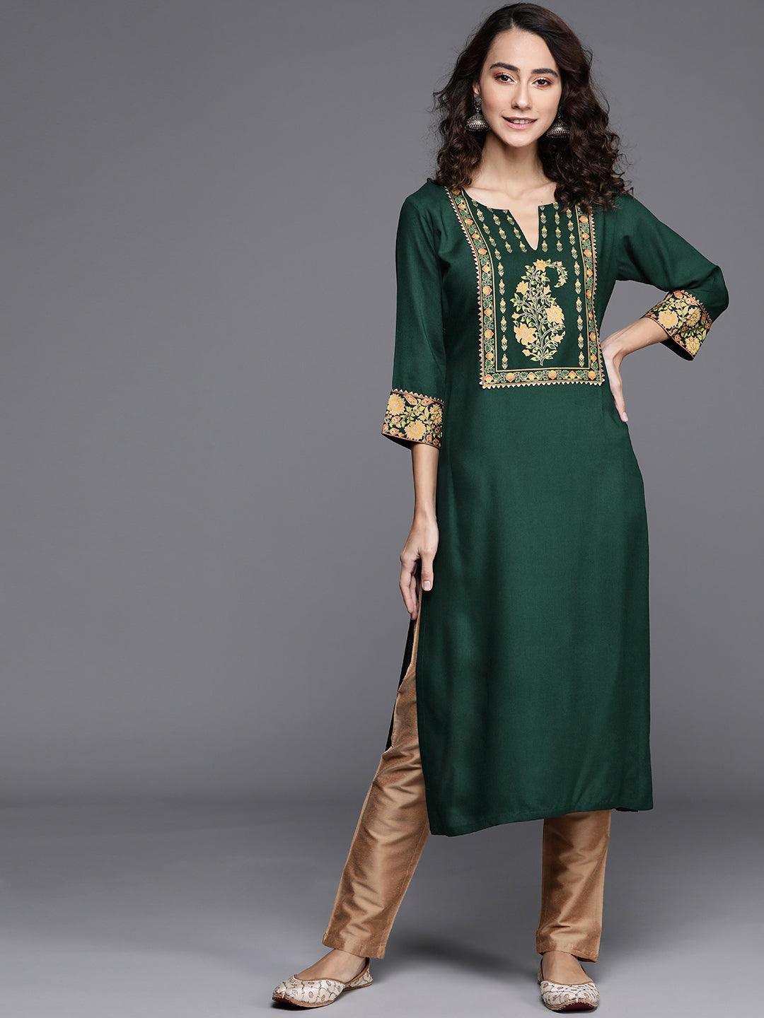 Green Printed Rayon Kurta