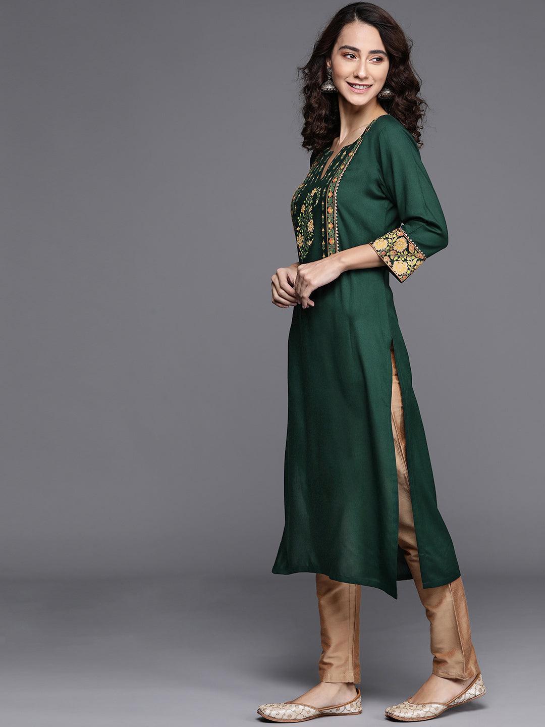 Green Printed Rayon Kurta