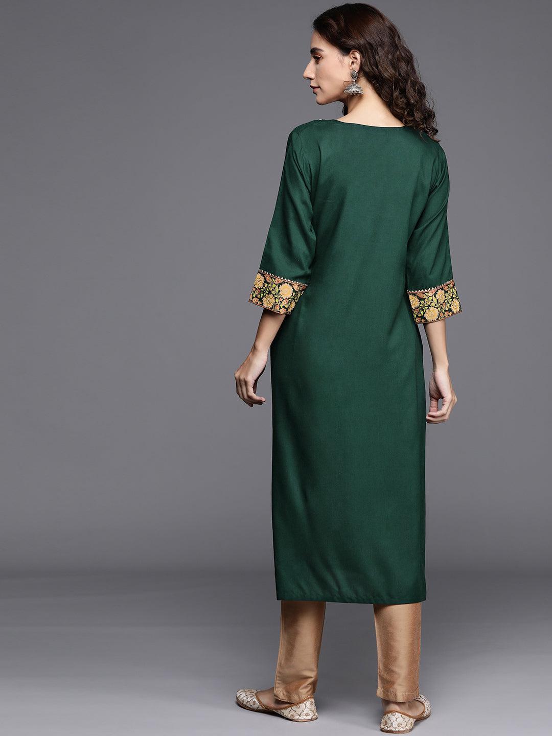 Green Printed Rayon Kurta