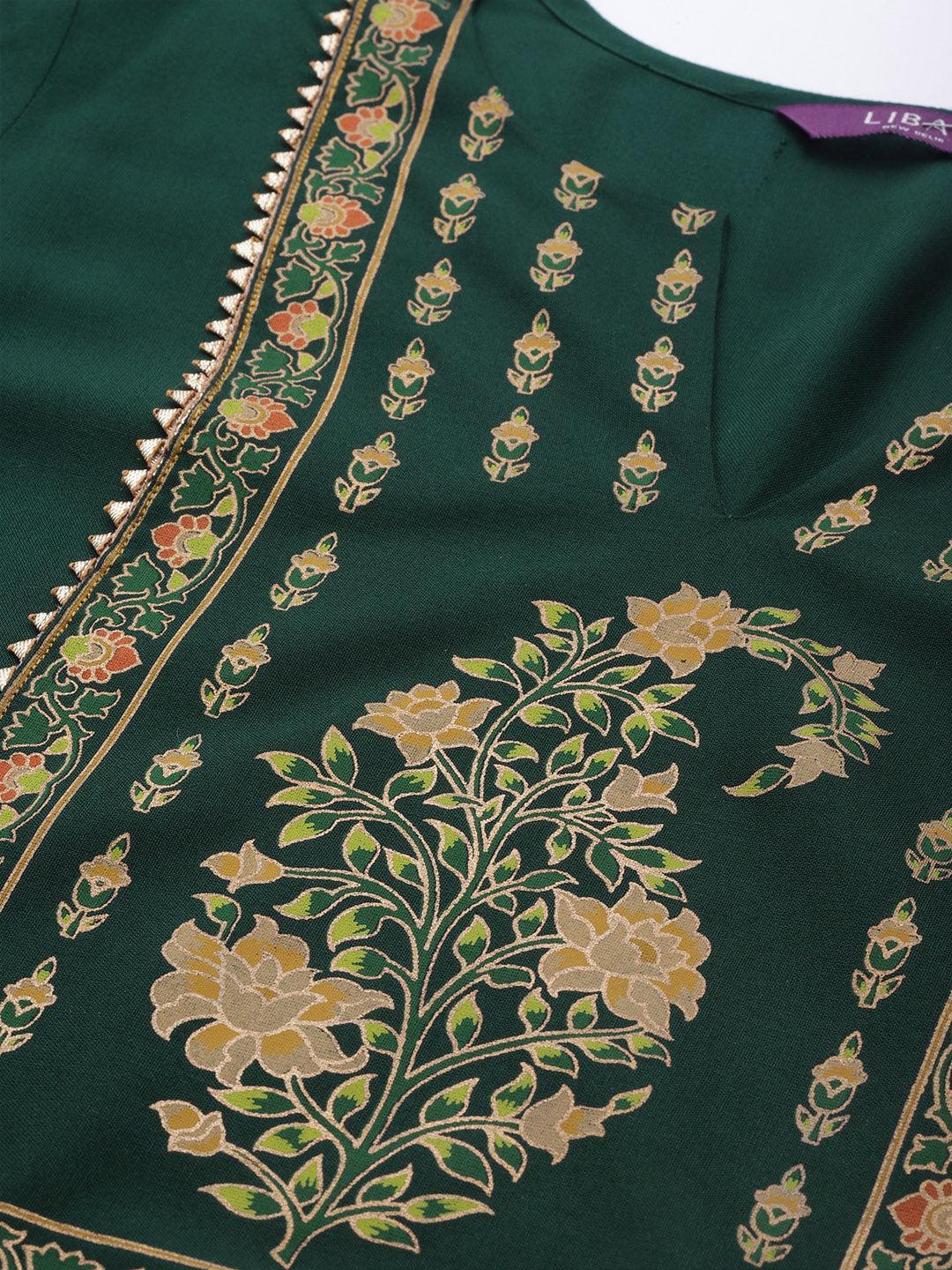 Green Printed Rayon Kurta