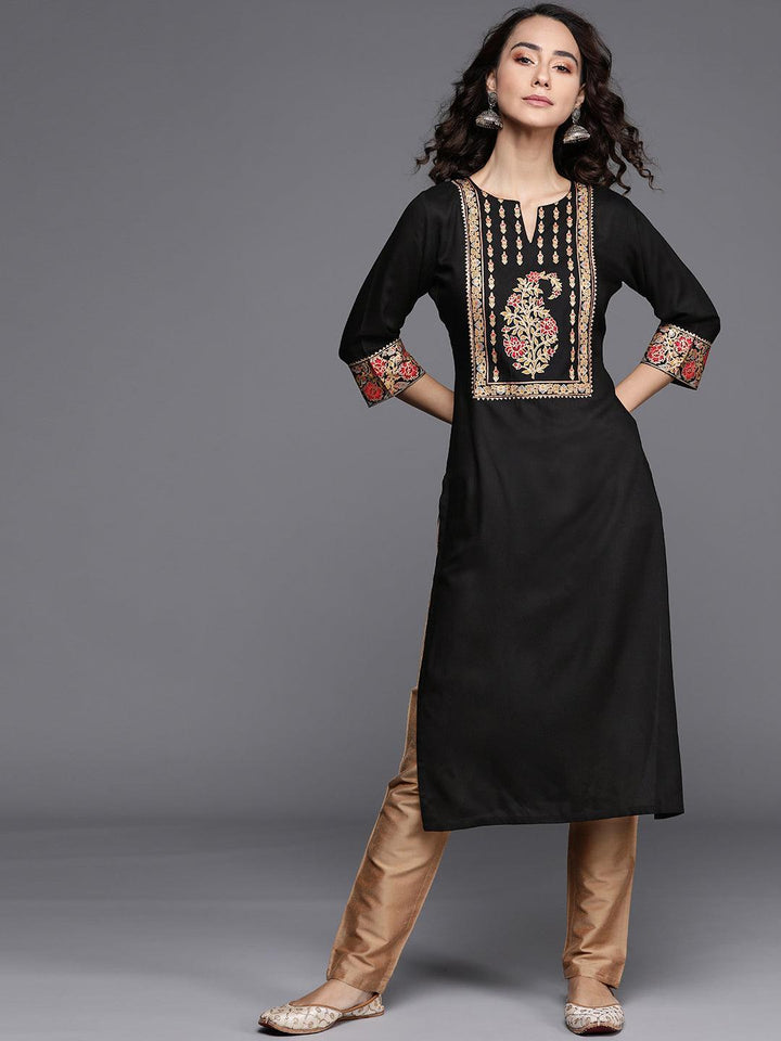 Black Printed Rayon Kurta - ShopLibas