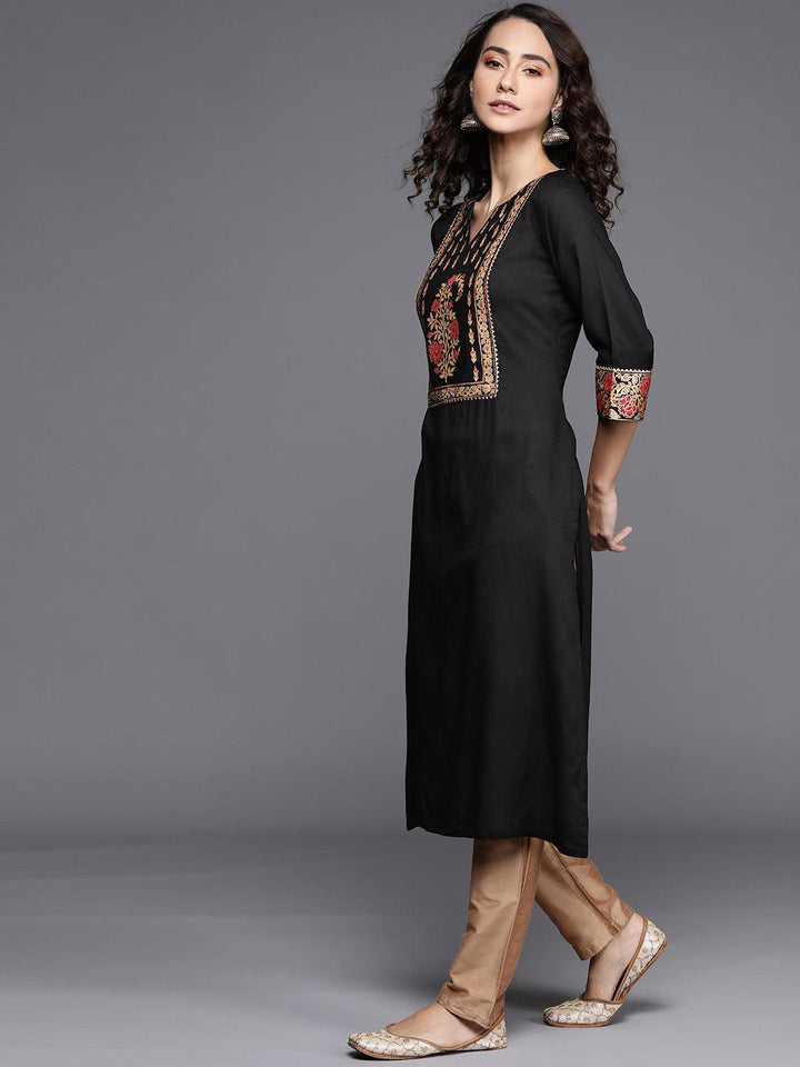 Black Printed Rayon Kurta - ShopLibas