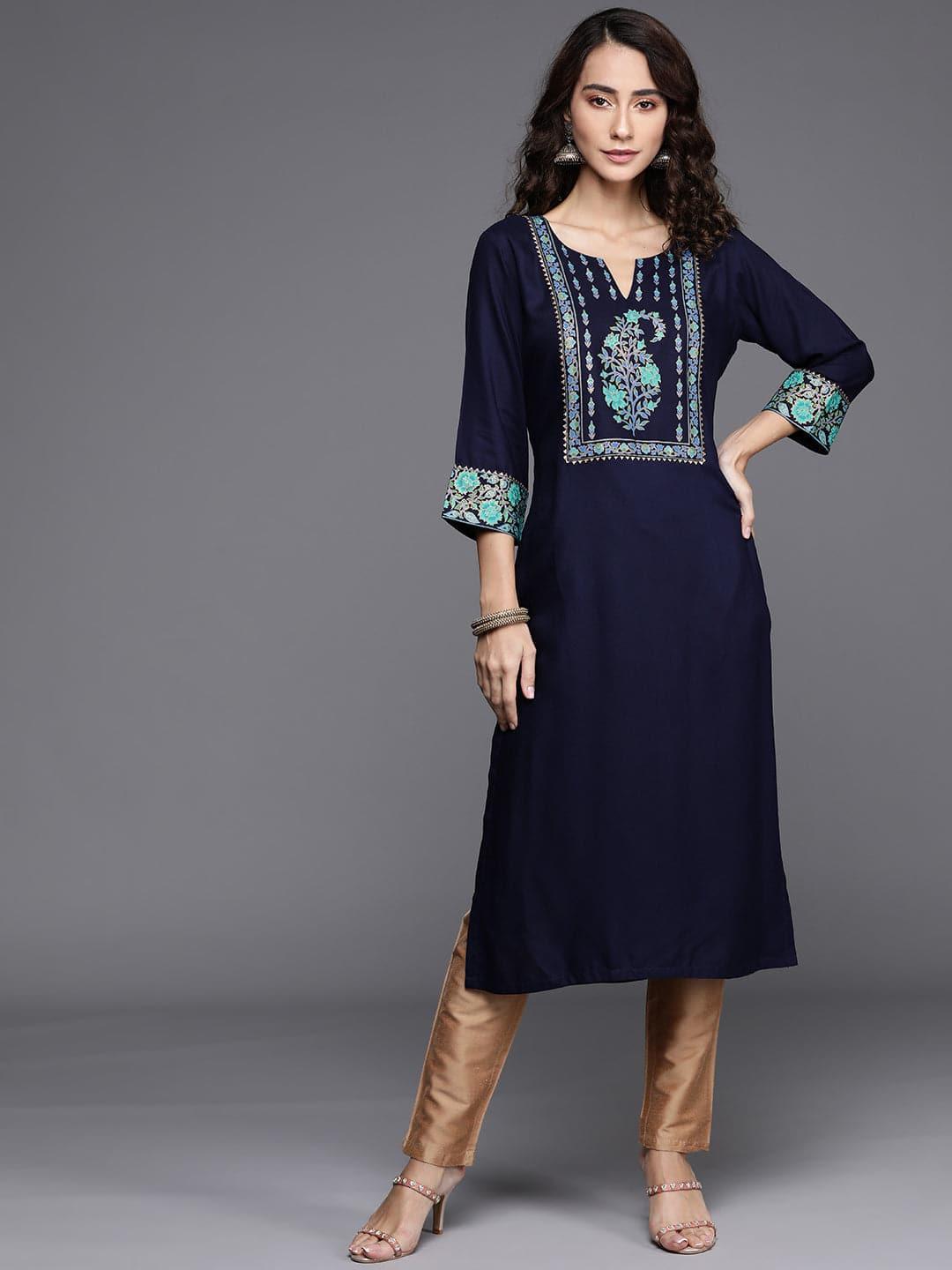 Blue Printed Rayon Kurta - ShopLibas