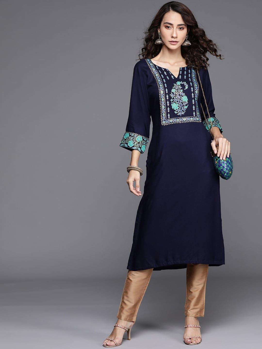 Blue Printed Rayon Kurta - ShopLibas