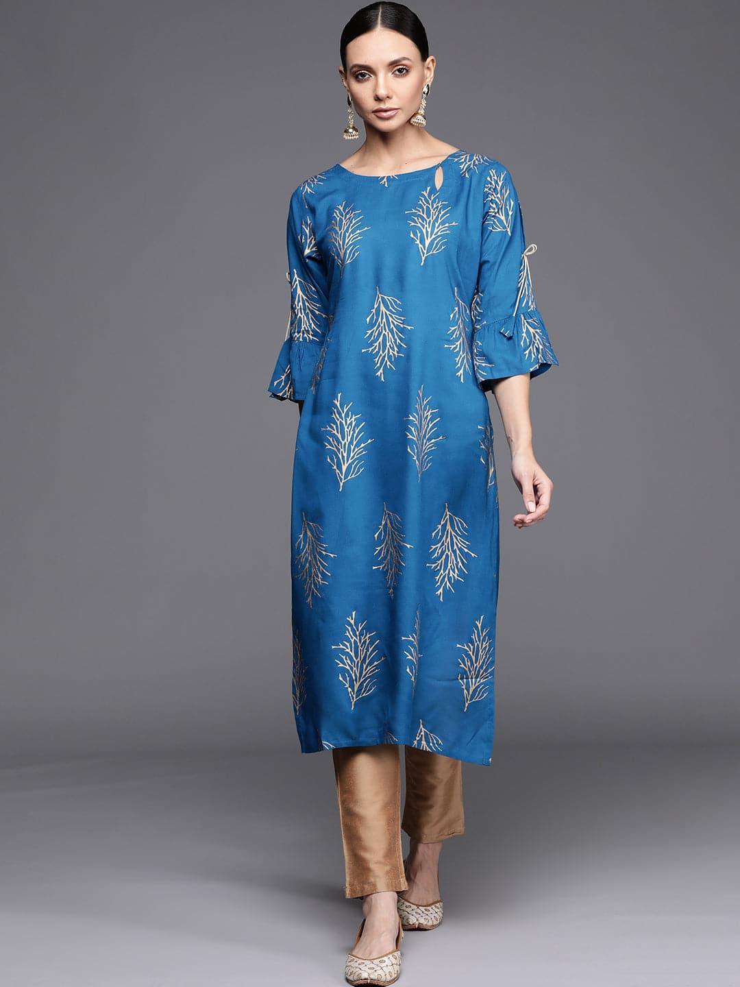 Blue Printed Rayon Kurta